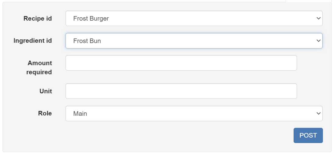 Picture of the recipe ingredients form